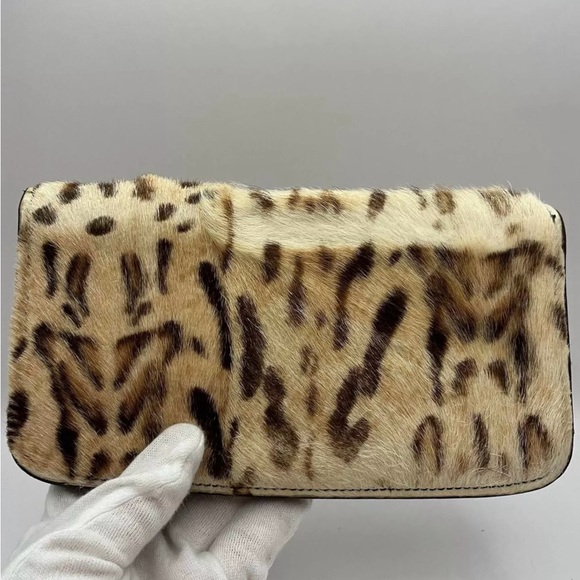 Jimmy Choo Wallet Leopard Print Calf Fur Black Leather Gold HDWRE 7.9x4” EUC - Picture 4 of 16